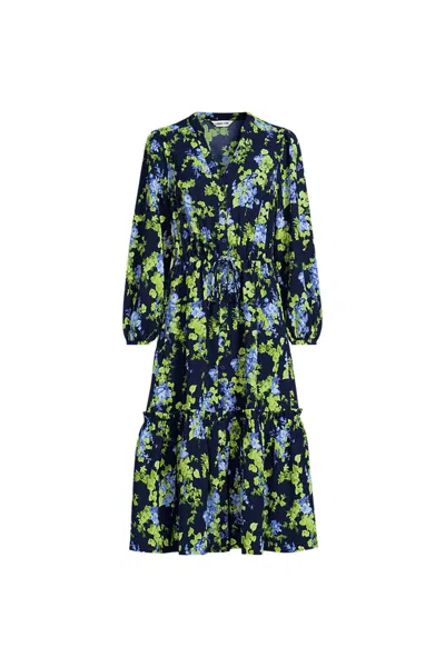 Lands' End Women's Plus Size Bracelet Button Front Midi Dress In Blue