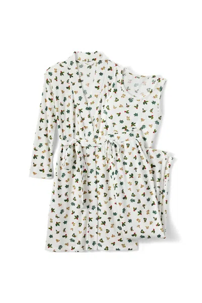 Lands' End Women's Plus Size Brushed Cozy Waffle Jersey 3 Piece Pajama Set - Tank Top Pant And Robe In White