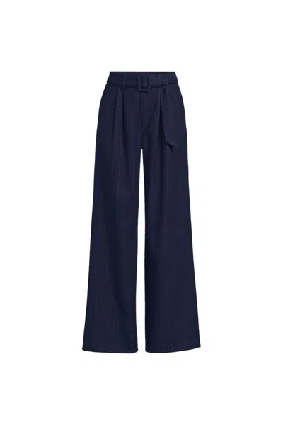 Lands' End Women's Plus Size Brushed Flannel Mid Rise Wide Leg Trousers In Blue