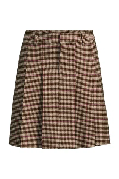 Lands' End Women's Plus Size Brushed Flannel Pleated Mini Skirt In Brown