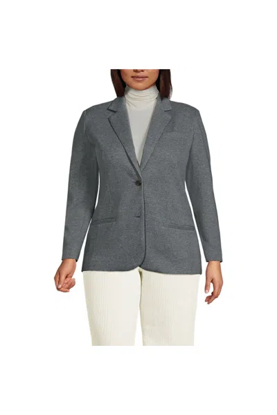Lands' End Women's Plus Size Brushed Ponte Traditional Blazer In Gray