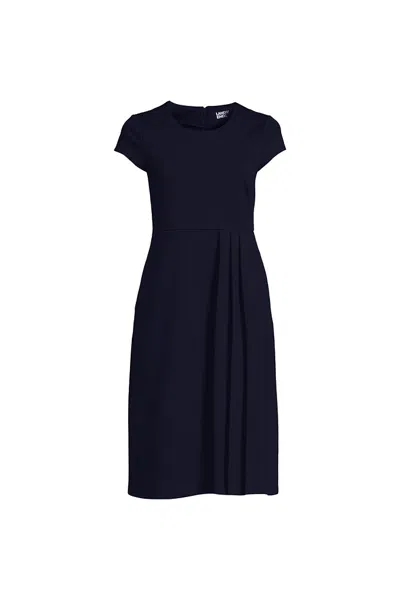Lands' End Women's Plus Size Cap Sleeve Box Pleat Ponte Dress In Black