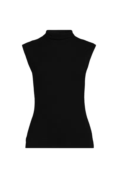 Lands' End Women's Plus Size Cap Sleeve Drapey Rib Fitted Funnel Neck Tank In Black