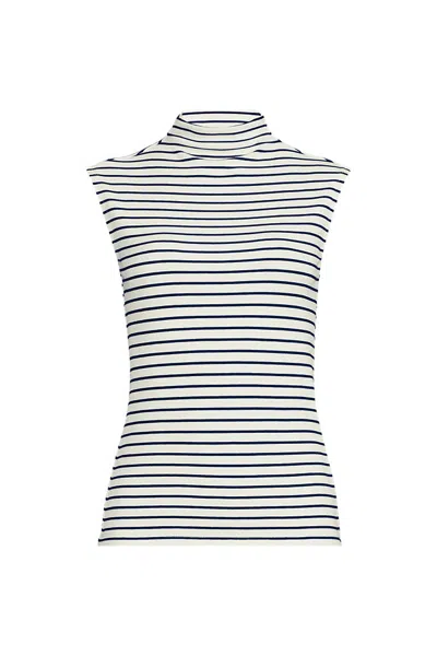 Lands' End Women's Plus Size Cap Sleeve Drapey Rib Fitted Funnel Neck Tank In Ivory