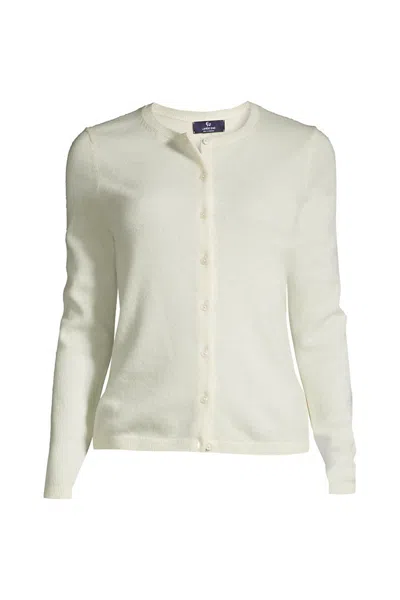 Lands' End Women's Plus Size Cashmere Cardigan Sweater In White