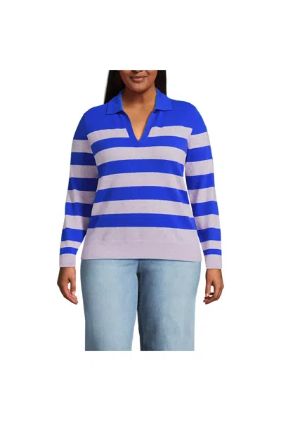 Lands' End Women's Plus Size Cashmere Johnny Collar Sweater In Blue