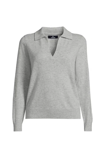 Lands' End Women's Plus Size Cashmere Johnny Collar Sweater In Gray