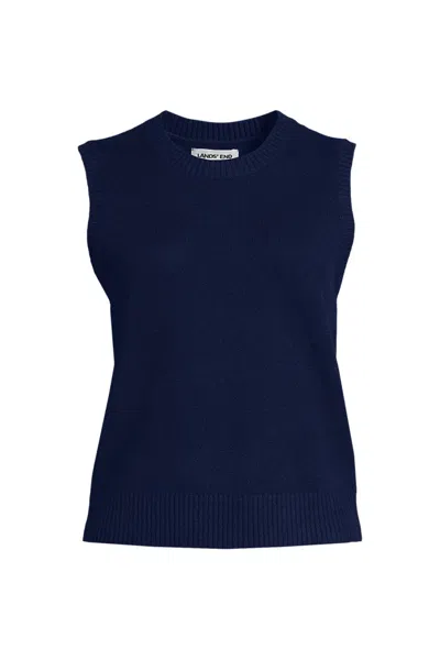 Lands' End Women's Plus Size Cashtouch Crew Neck Vest Sweater In Blue