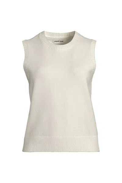 Lands' End Women's Plus Size Cashtouch Crew Neck Vest Sweater In White