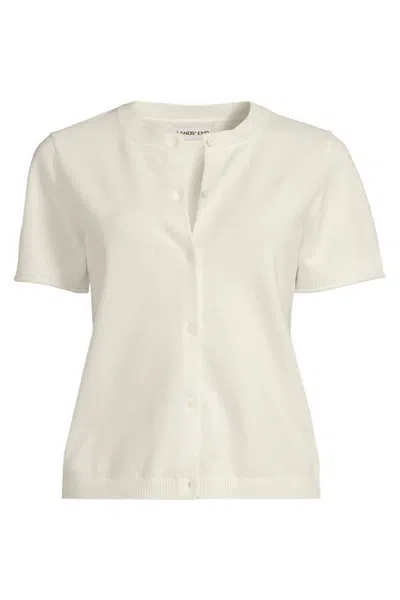 Lands' End Women's Plus Size Cashtouch Ribbed Cuff Cardigan Sweater In Ivory