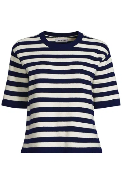 Lands' End Women's Plus Size Cashtouch Short Sleeve Sweater In Blue