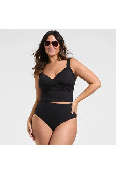 Lands' End Women's Plus Size Cheeky High Waisted Bikini Bottoms In Black