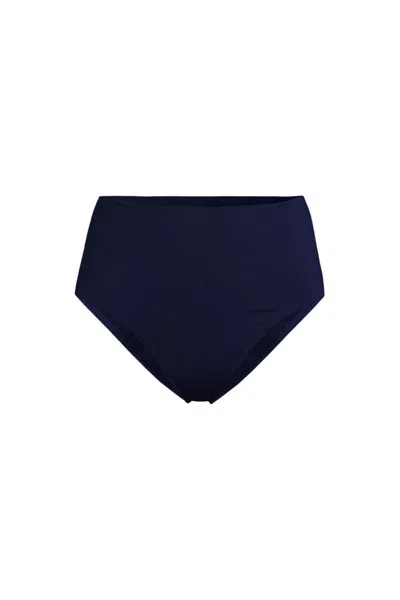 Lands' End Women's Plus Size Cheeky High Waisted Bikini Bottoms In Blue