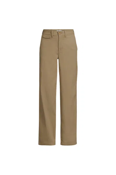 Lands' End Women's Plus Size Chino High Rise Rail Straight Leg Pants In Brown
