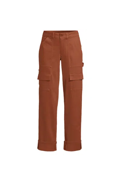 Lands' End Women's Plus Size Chino Mid Rise Straight Leg Cargo Ankle Pants In Orange