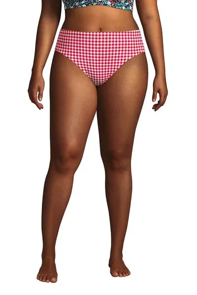Lands' End Women's Plus Size Chlorine Resistant Reversible Mid Waist Bikini Bottoms In Pink