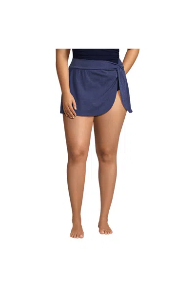 Lands' End Women's Plus Size Chlorine Resistant Shine Twist Front Mini Swim Cover-up Skirt In Blue