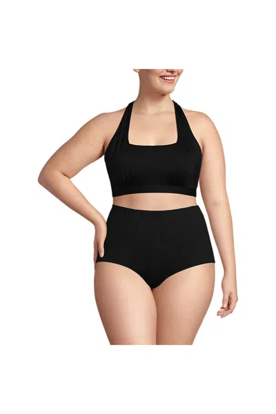 Lands' End Women's Plus Size Chlorine Resistant Square Neck Halter Bikini Top In Black