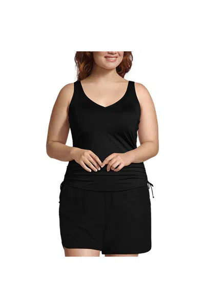 Lands' End Women's Plus Size Chlorine Resistant Underwire Tankini Swimsuit Top In Black