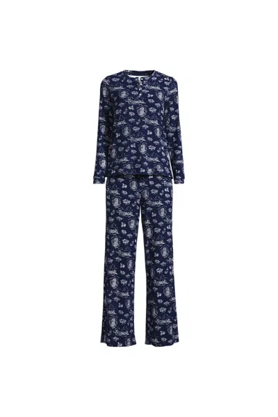 Lands' End Women's Plus Size Comfort Rib 2 Piece Pajama Set - Long Sleeve Top And Pants In Multi