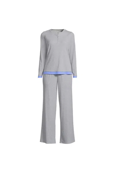 Lands' End Women's Plus Size Comfort Rib 2 Piece Pajama Set - Long Sleeve Top And Pants In Gray