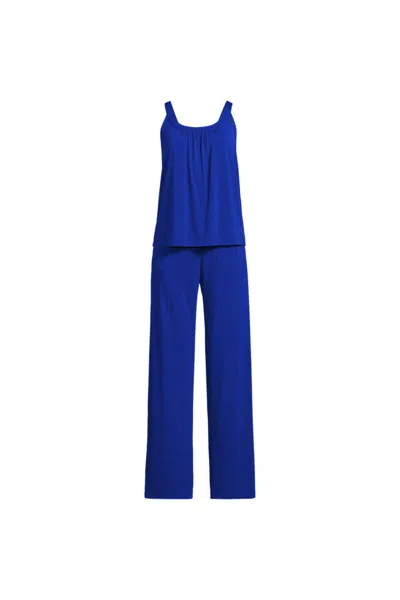 Lands' End Women's Plus Size Cooling 2 Piece Pajama Set - Flowy Tank And Pants In Blue