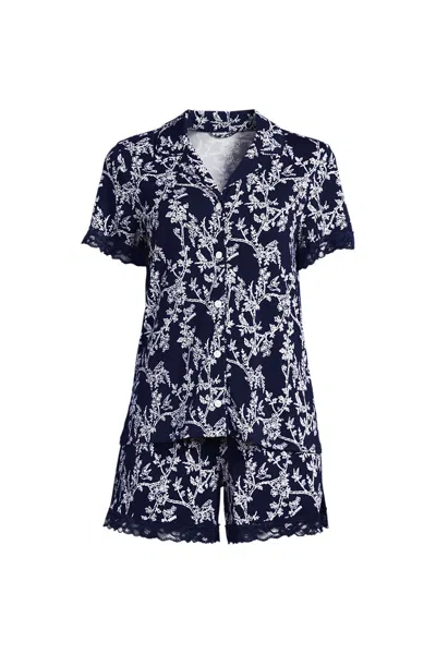 Lands' End Women's Plus Size Cooling 2 Piece Pajama Set - Short Sleeve Top And Shorts In Blue