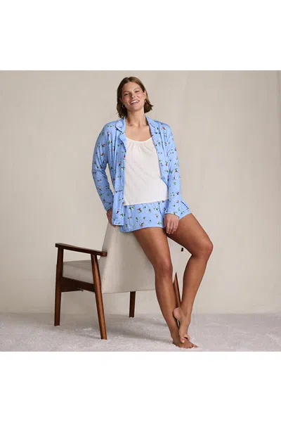 Lands' End Women's Plus Size Cooling 3 Piece Pajama Set - Long Sleeve Top Cami And Shorts In Blue