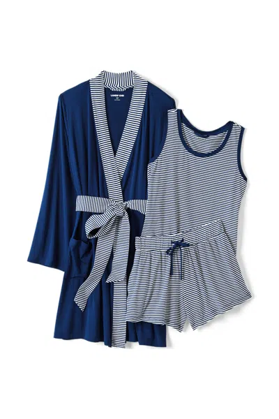 Lands' End Women's Plus Size Cooling 3 Piece Pajama Set - Robe Tank And Shorts In Blue