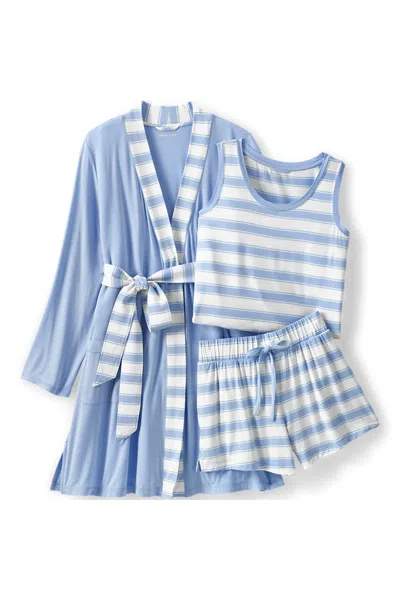 Lands' End Women's Plus Size Cooling 3 Piece Pajama Set - Robe Tank And Shorts In Blue