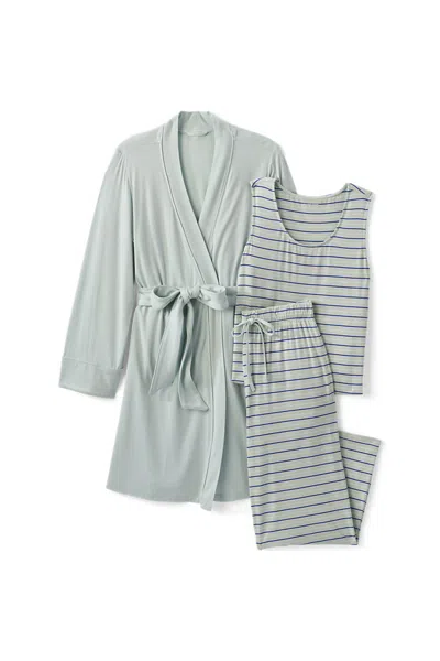 Lands' End Women's Plus Size Cooling 3 Piece Pajama Set - Tank Crop And Robe In Transparent