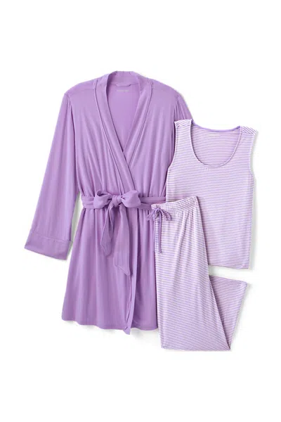 Lands' End Women's Plus Size Cooling 3 Piece Pajama Set - Tank Crop And Robe In Pink