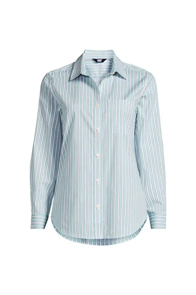 Lands' End Women's Plus Size Cooling Button Front Shirt In Blue