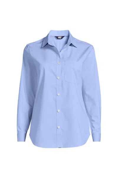 Lands' End Women's Plus Size Cooling Button Front Shirt In Blue