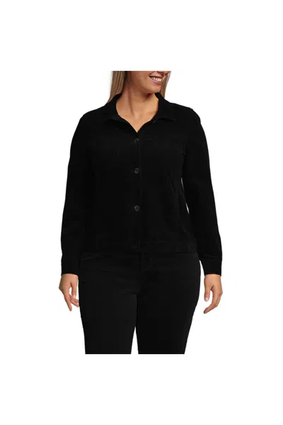 Lands' End Women's Corduroy Cropped Button Front Jacket In Black