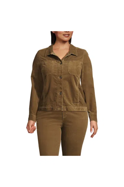 Lands' End Women's Plus Size Corduroy Cropped Button Front Jacket In Brown