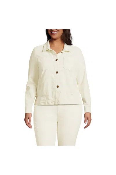 Lands' End Women's Plus Size Corduroy Cropped Button Front Jacket In White