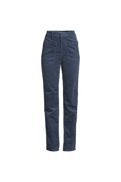 Lands' End Women's Plus Size Corduroy High Rise Rail Straight Leg Pants In Blue