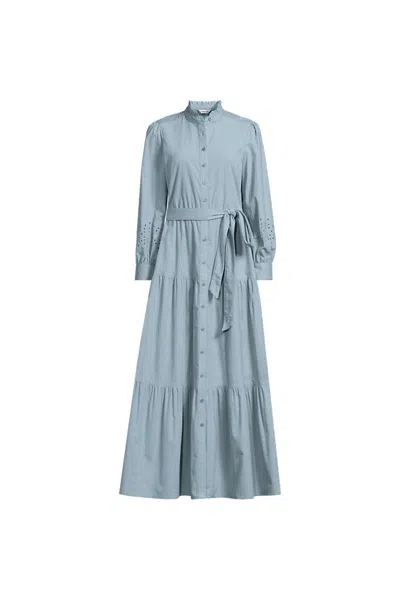 Lands' End Women's Plus Size Corduroy Tiered Dress In Blue