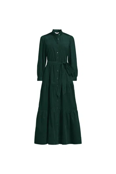 Lands' End Women's Plus Size Corduroy Tiered Dress In Green