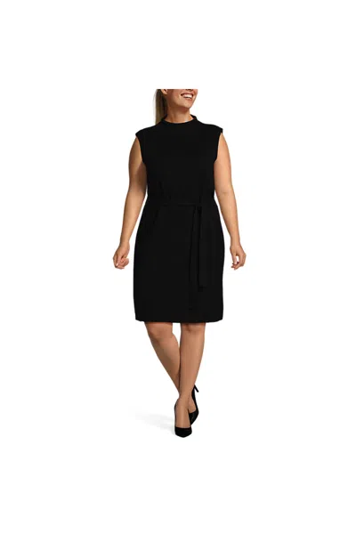 Lands' End Women's Plus Size Cotton Blend Short Sleeve Mock Neck Sweater Dress In Black