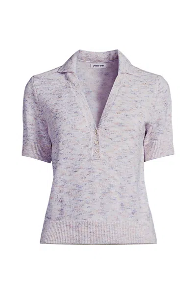 Lands' End Women's Plus Size Cotton Blend Short Sleeve Polo Sweater In Pink