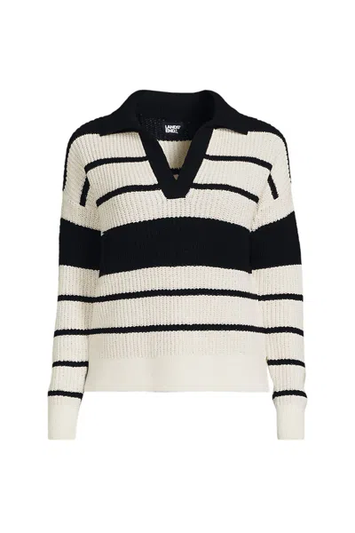 LANDS' END WOMEN'S PLUS SIZE COTTON BOUCLE JOHNNY COLLAR SHAKER PULLOVER