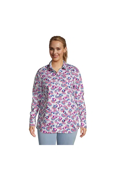 Lands' End Women's Plus Size Cotton Boyfriend Fit Long Sleeve Tunic Top In White