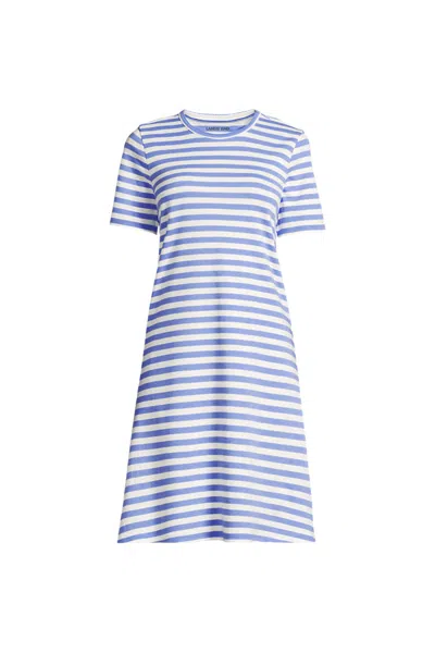 Lands' End Women's Plus Size Cotton Interlock Short Sleeve Knee Length Gown In Blue