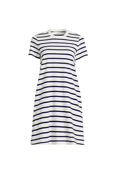 Lands' End Women's Plus Size Cotton Jersey Crew Neck T Shirt Dress In Multi