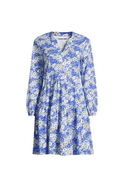 Lands' End Women's Plus Size Cotton Jersey Tiered Mini Dress In Blue