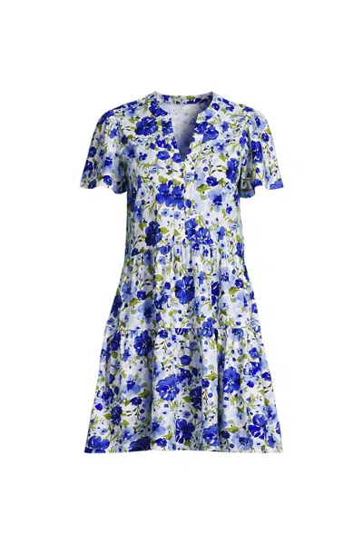 Lands' End Women's Plus Size Cotton Jersey Tiered Mini Dress In White