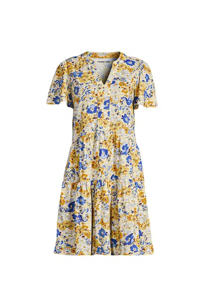Lands' End Women's Plus Size Cotton Jersey Tiered Mini Dress In Yellow