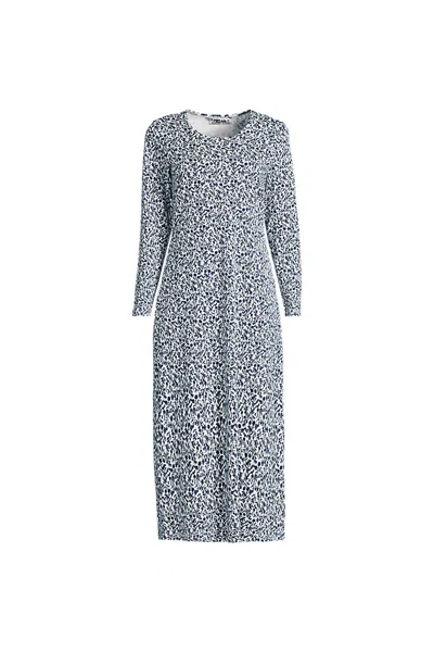 Lands' End Women's Plus Size Cotton Long Sleeve Midcalf Nightgown In Blue